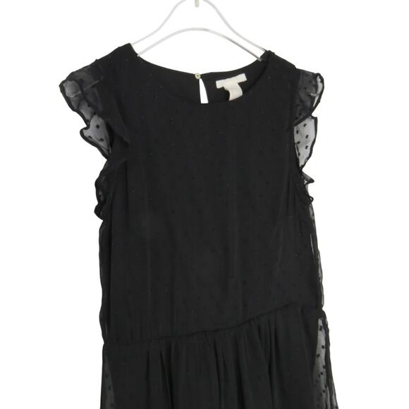H&M Sleeveless Black Mesh Polka Dot Ruffle Sleeve Mini Dress Chic Size 2 Small - Picture 5 of 10